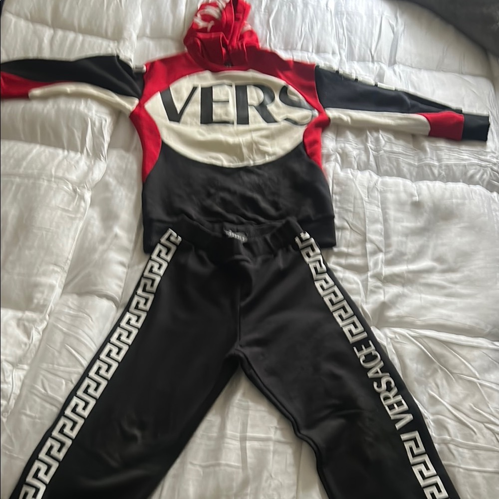 Versace Black and Red Pajama Set with Greek Key Trim